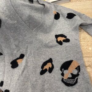 Skull Cashmere Gray Sweater with Black and Tan Accents